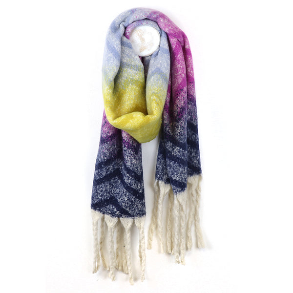Navy/Pink/Yellow Chevron Boucle Scarf