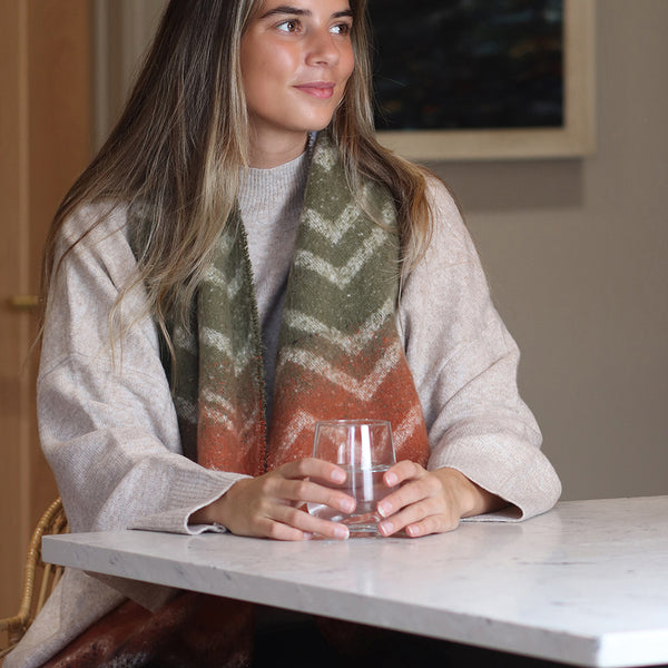 Grey/Olive/Rust Chevron Boucle Scarf