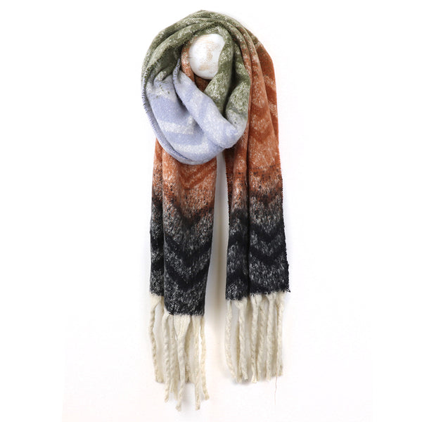 Grey/Olive/Rust Chevron Boucle Scarf