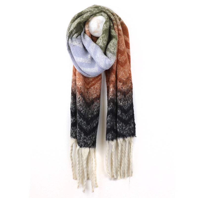 Grey/Olive/Rust Chevron Boucle Scarf