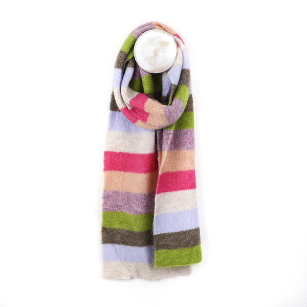 Green/Pink Rainbow Multi Stripe Scarf
