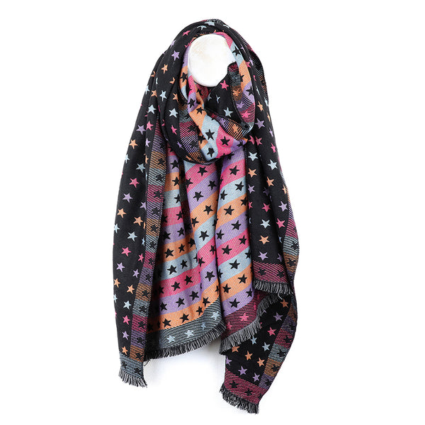 Black/Pastel Brights Star Reversible Jacquard Scarf