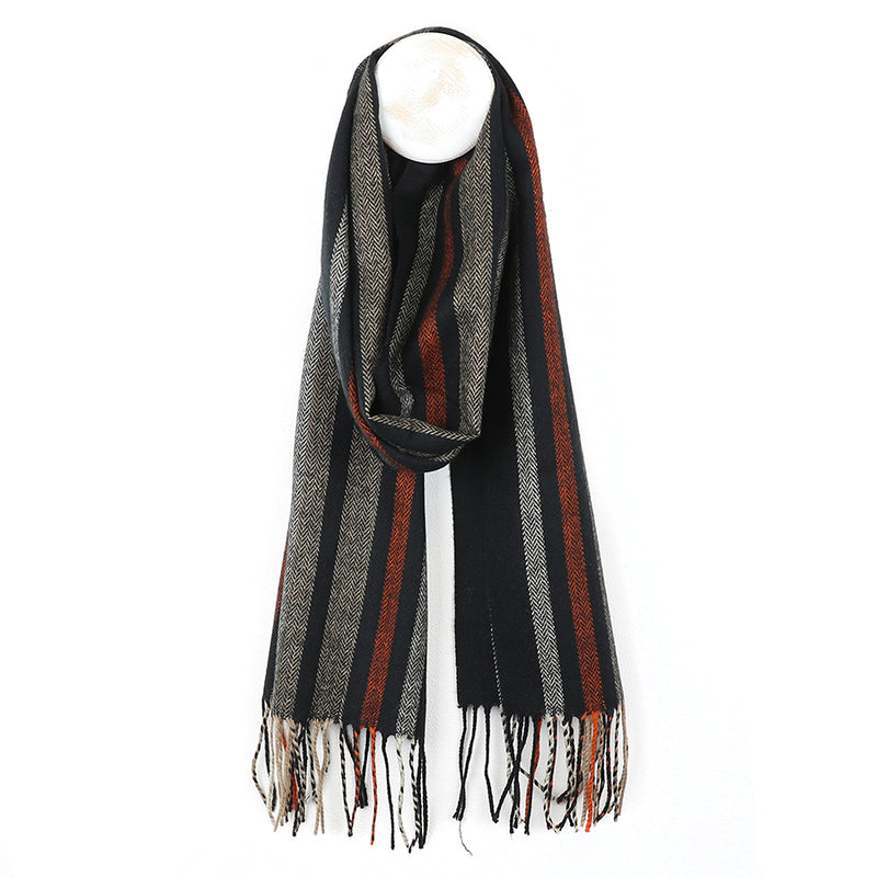 Grey/Rust Multi Stripe Scarf