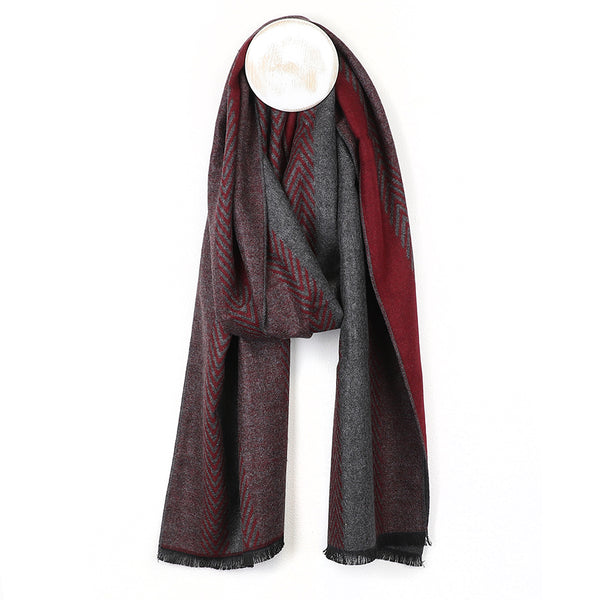 Grey/Burgundy Herringbone Scarf