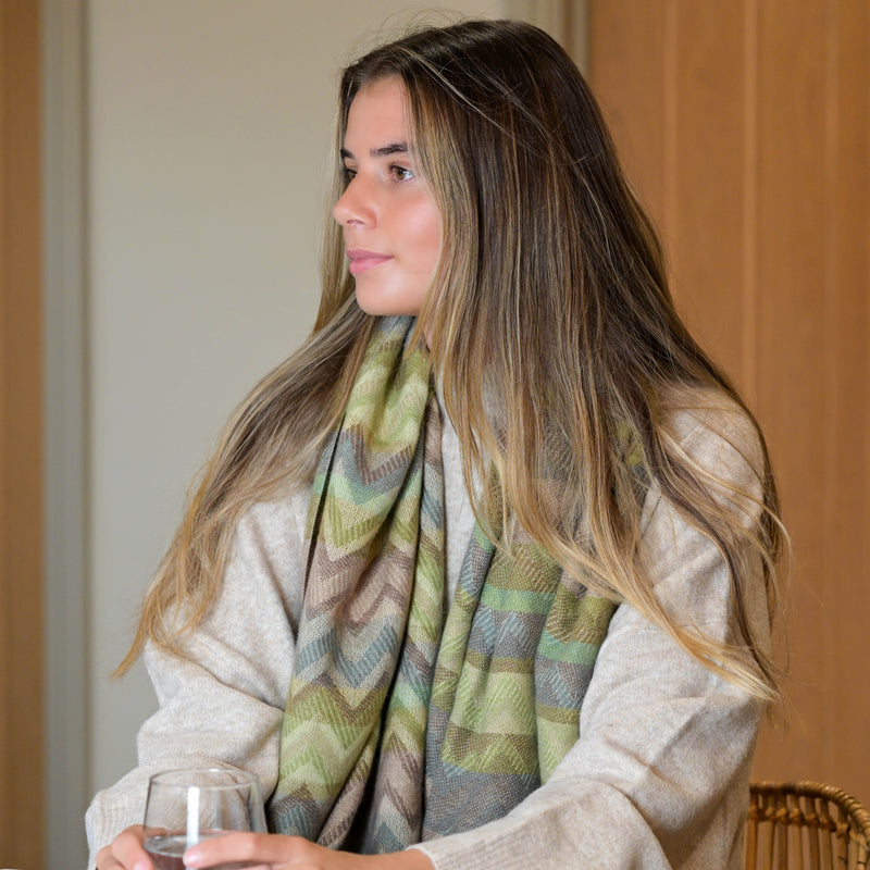 Soft Olive/Grey Chevron Scarf