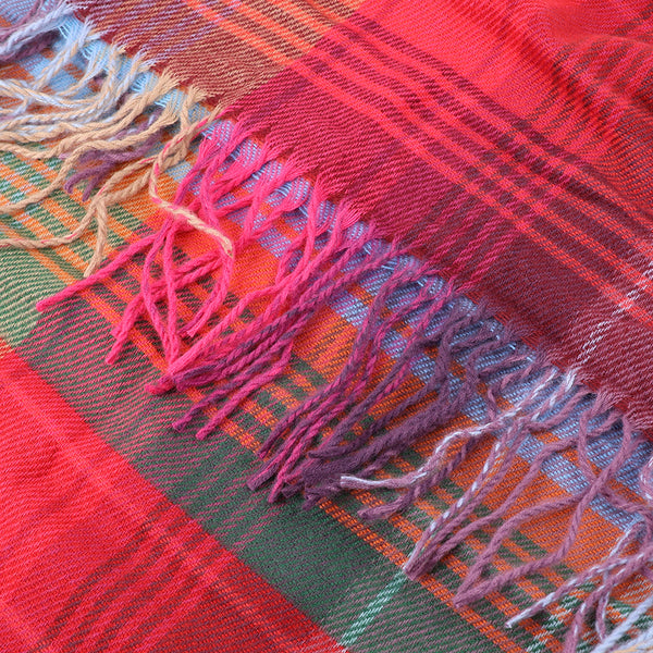 Raspberry Red/Teal Check Winter Scarf