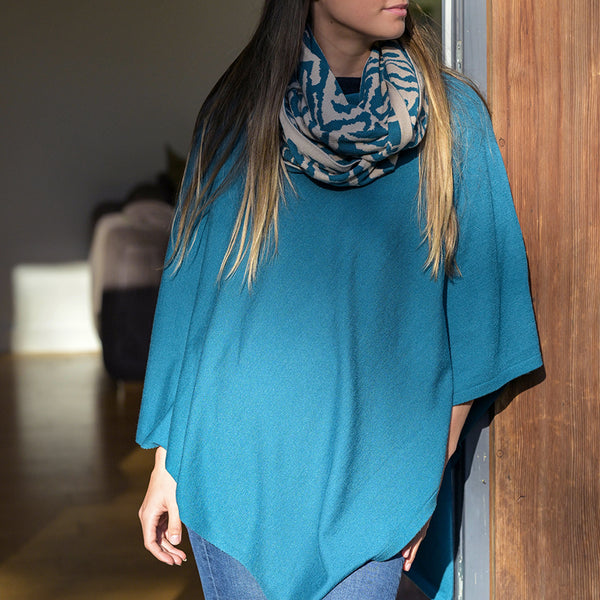 Bright Blue Fine Knitted Poncho