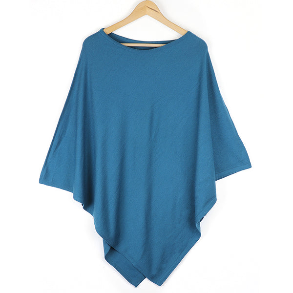 Bright Blue Fine Knitted Poncho