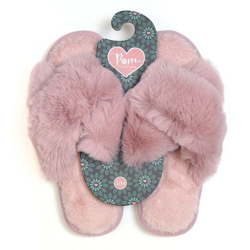 Dusky Rose Faux Fur Crossover Slippers