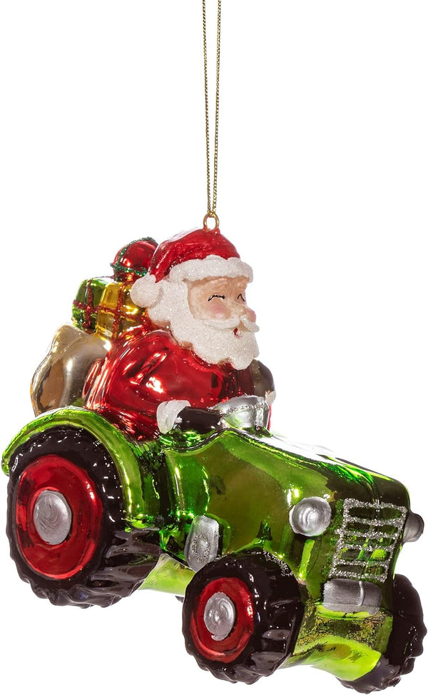 Santa On A Tractor Hanging Decoration
