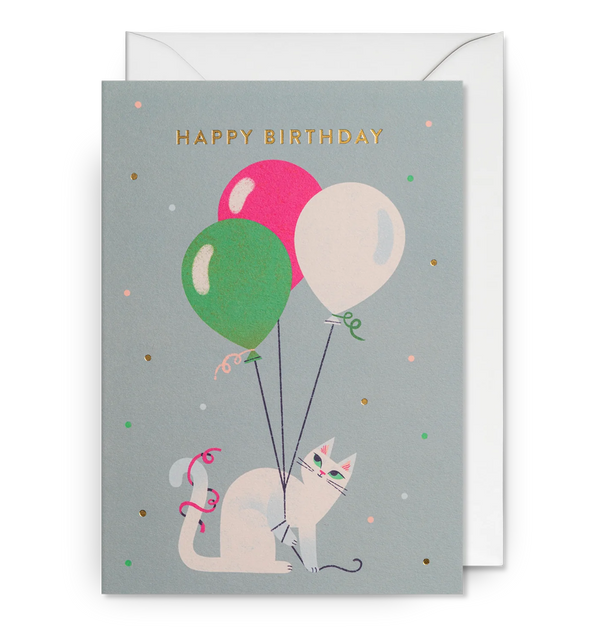 Happy Birthday Cat Balloons Card