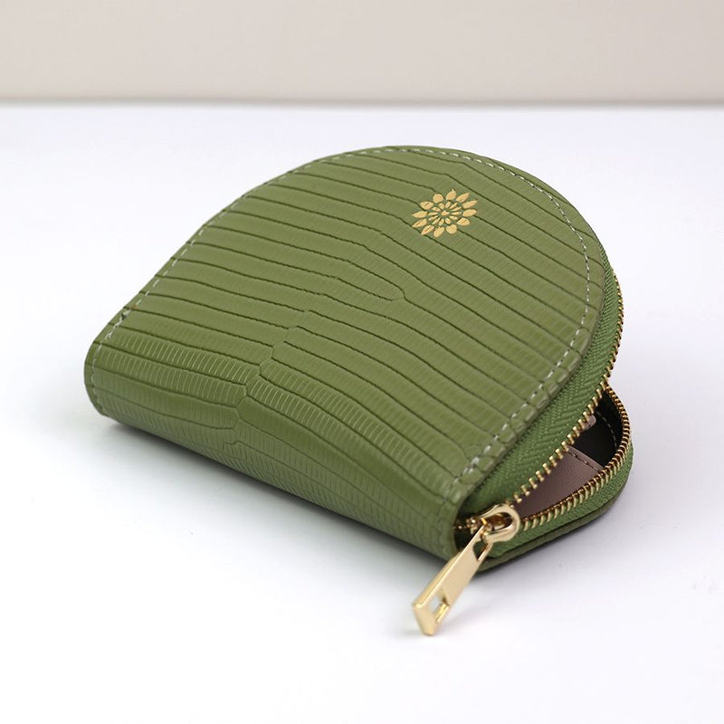 Pea Green Faux Textured Leather Half Moon Purse