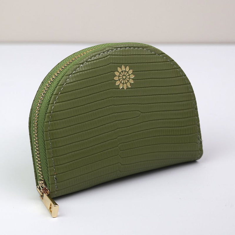 Pea Green Faux Textured Leather Half Moon Purse