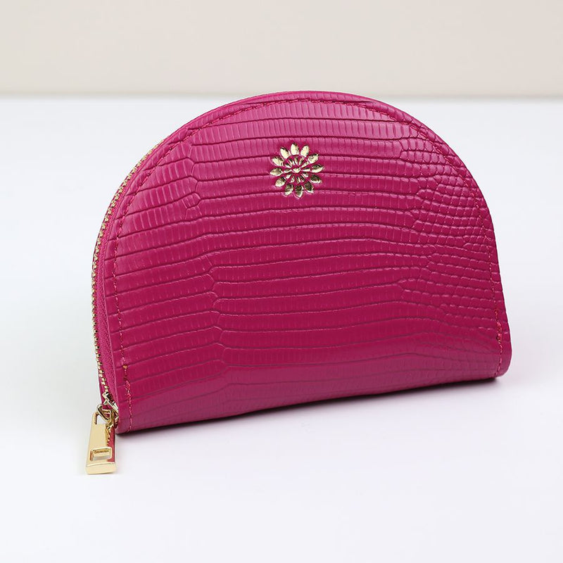 Bright Pink Faux Textured Leather Half Moon Purse