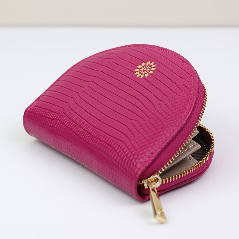 Bright Pink Faux Textured Leather Half Moon Purse