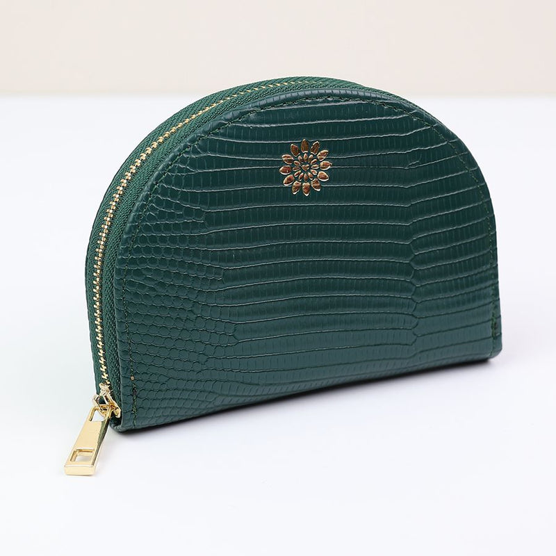 Dark Green Faux Textured Leather Half Moon Purse