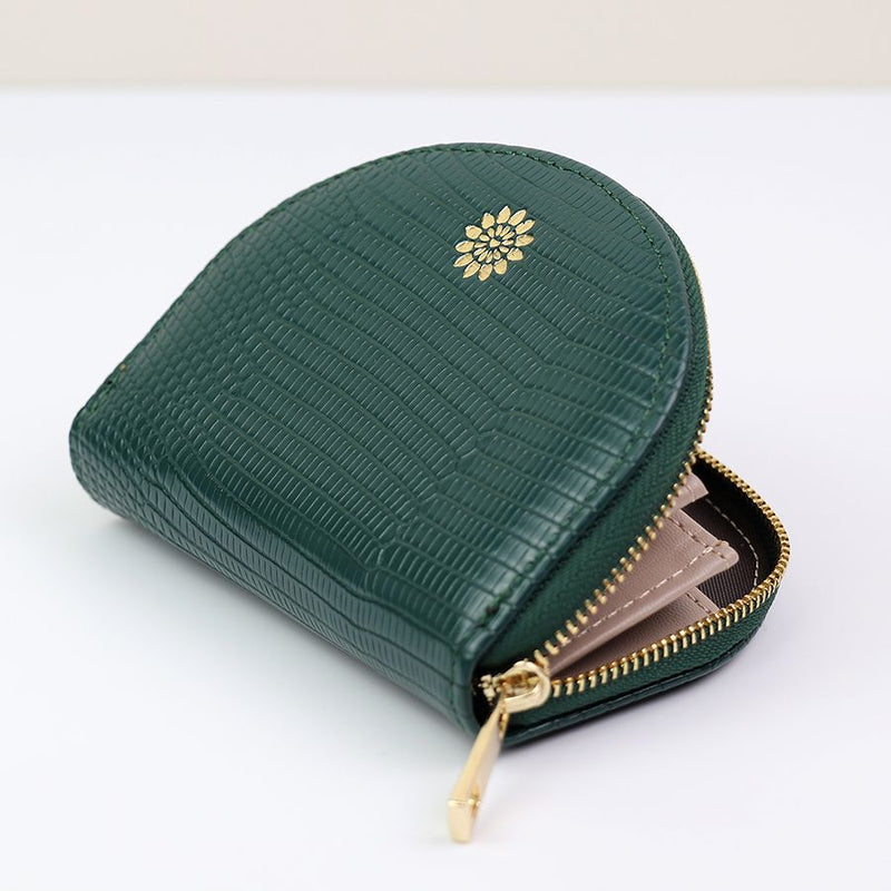 Dark Green Faux Textured Leather Half Moon Purse
