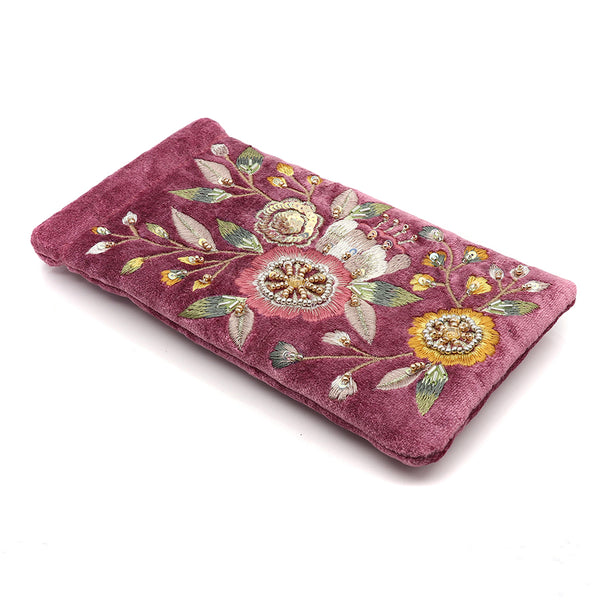 Pink Vintage Floral Velvet Glasses Case