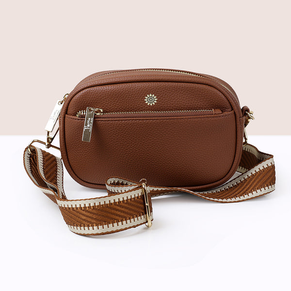 Tan Camera Bag With Cream & Tan Strap