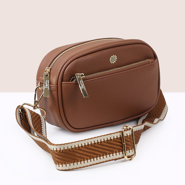 Tan Camera Bag With Cream & Tan Strap
