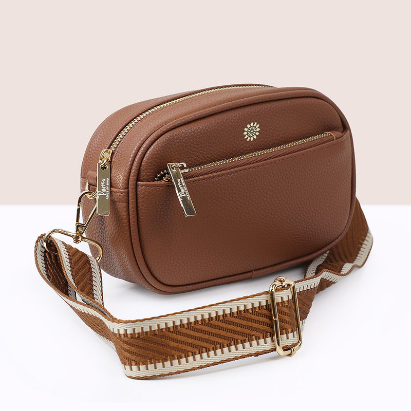 Tan Camera Bag With Cream & Tan Strap