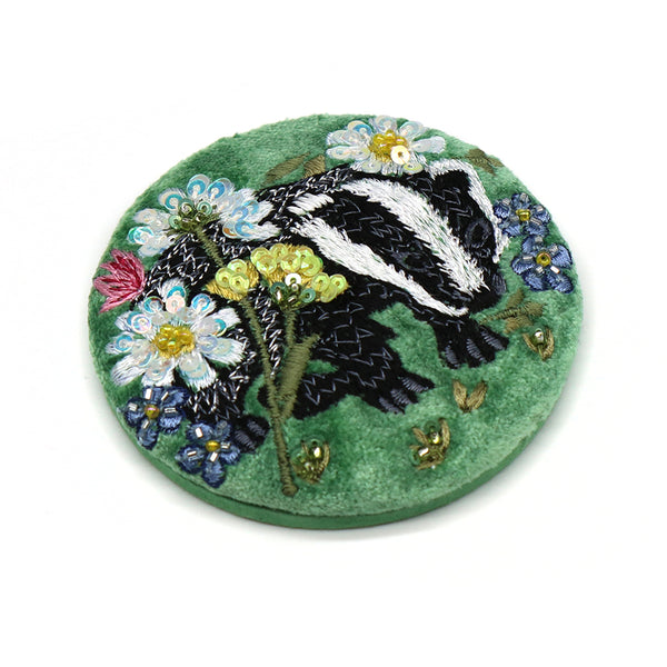 Green Velvet Badger Pocket Mirror