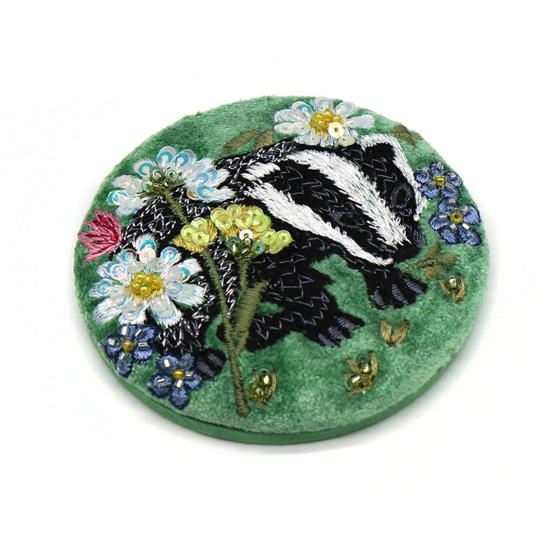 Green Velvet Badger Pocket Mirror