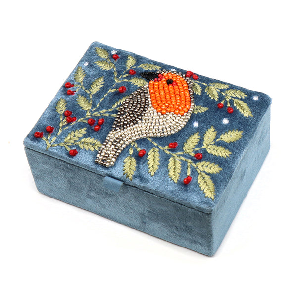 Dusky Blue Robin Small Jewellery Box