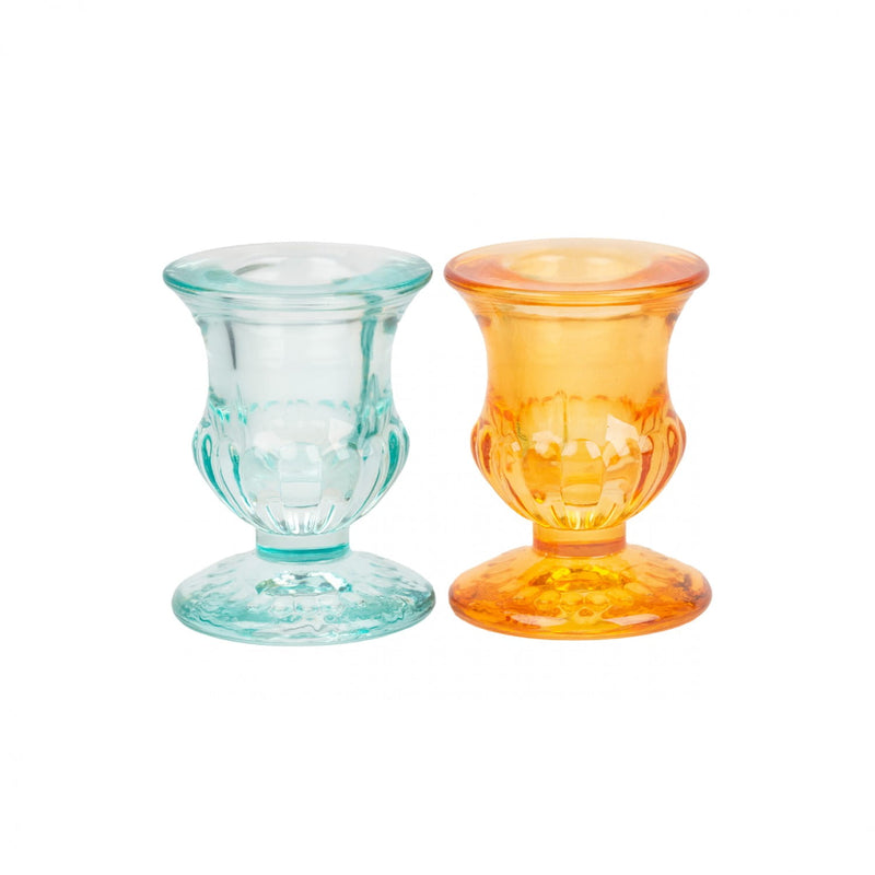 Crystal Candle Holders Set Of 2 - Blue & Orange