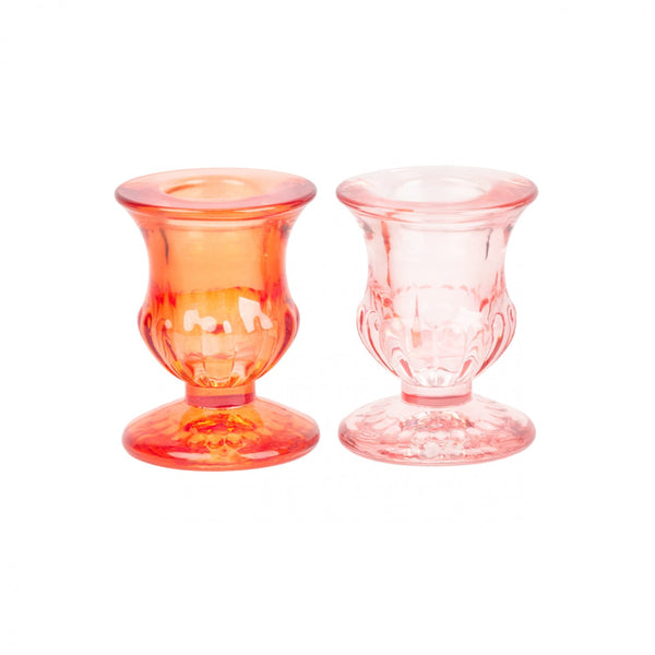 Crystal Candle Holders, Set of 2 Pink & Red