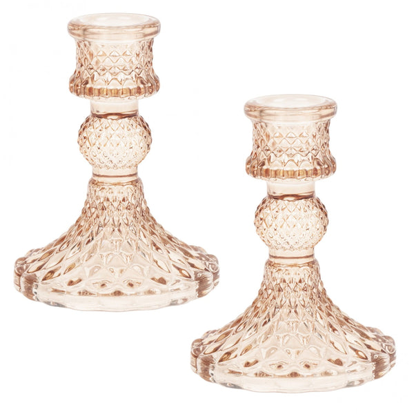 Crystal Large Candle Holders Set Of 2 - Brown