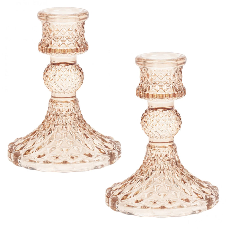 Crystal Large Candle Holders Set Of 2 - Brown