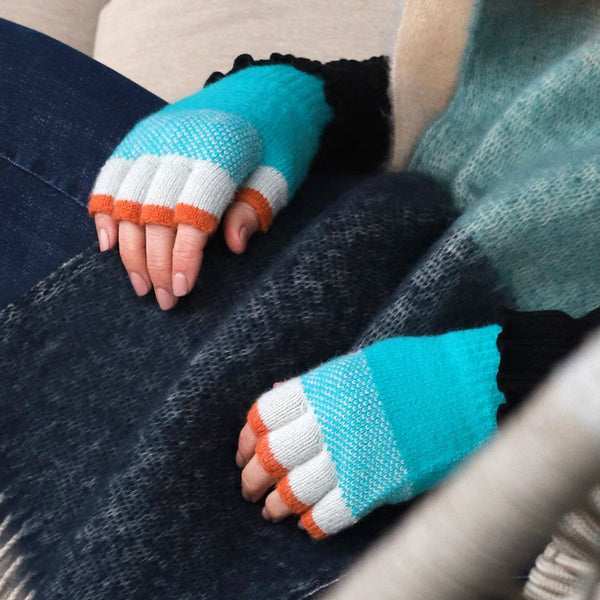 Aqua & Orange Fingerless Gloves