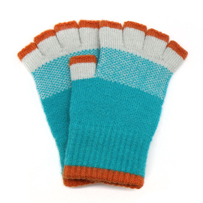 Aqua & Orange Fingerless Gloves