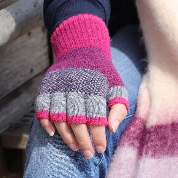 Magenta, Purple & Grey Fingerless Gloves