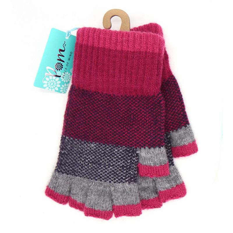 Magenta, Purple & Grey Fingerless Gloves