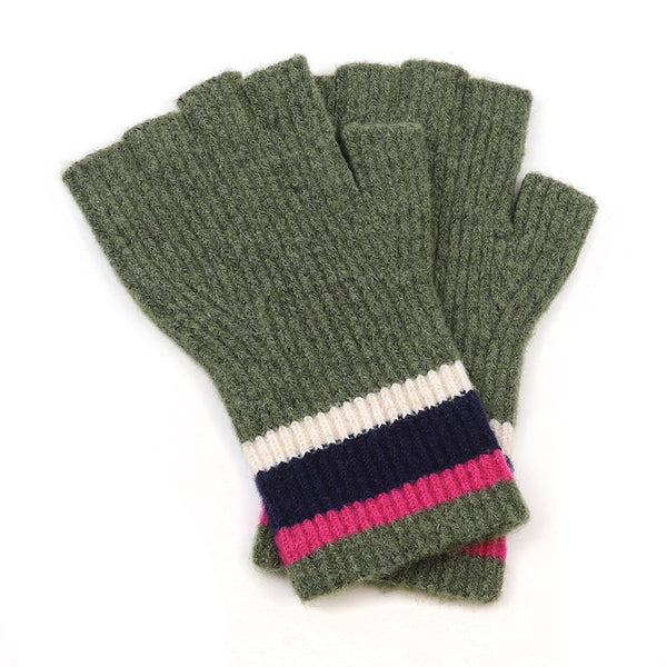 Khaki/Pink/Navy Fingerless Gloves