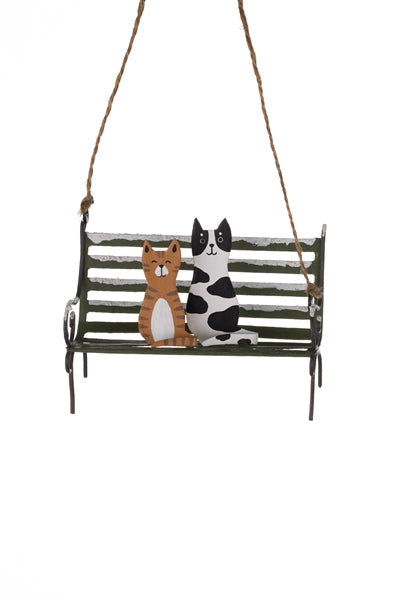 Cats on Park Bench Hanging Decoration