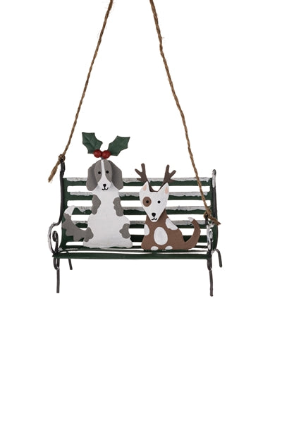 Dogs on Park Bench Hanging Decoration