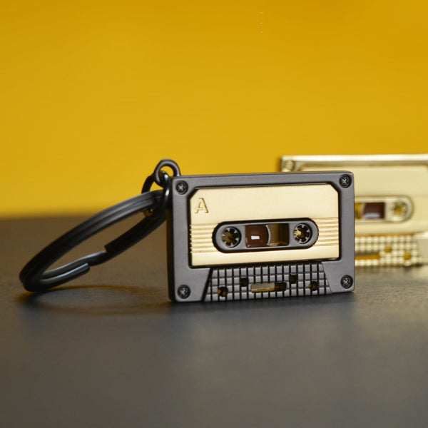 Grey & Gold Cassette Tape Keyring