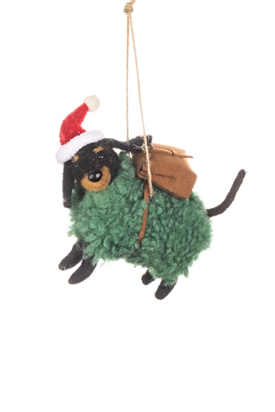 Felt Dog in Green Woolly Coat Decoration