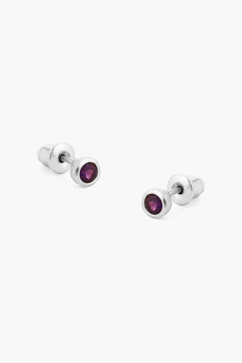 Amethyst Stud Earrings - Silver