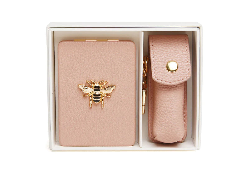 Oblong Mirror And Lipstick Holder Gift Set - Pink