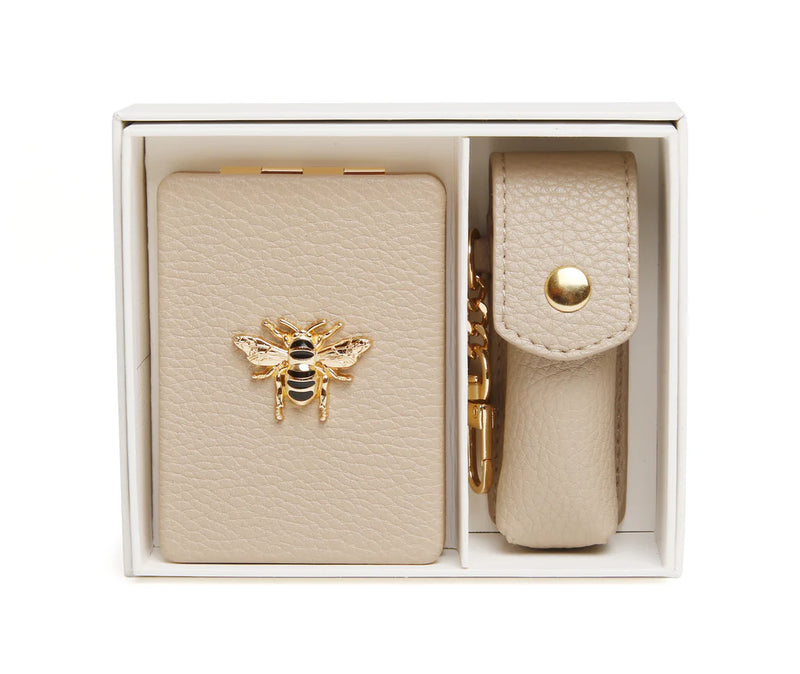 Oblong Mirror And Lipstick Holder Gift Set - Stone
