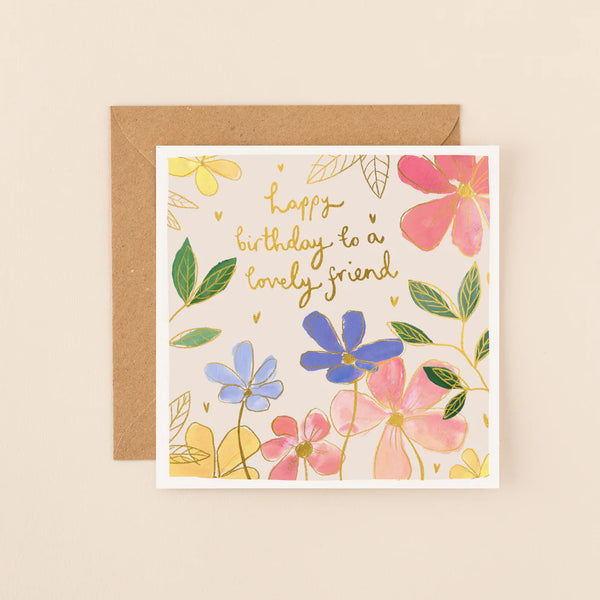 Rainbow Flowers Friend Birthday Card
