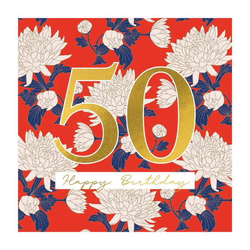 50 Red Floral Card
