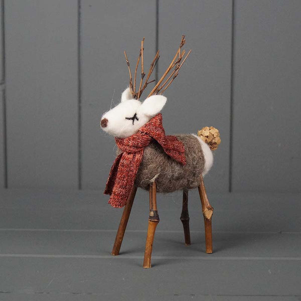 Wool Reindeer Decoration - Red Scarf