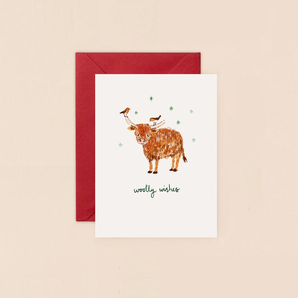 Highland Cow & Robins Mini Christmas Card