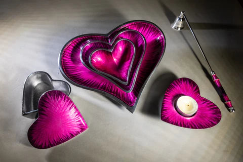 Brushed Pink Heart T-Light Holder