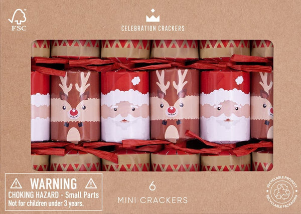 Mini Santa and Reindeer 6″ Crackers - Pack Of 6